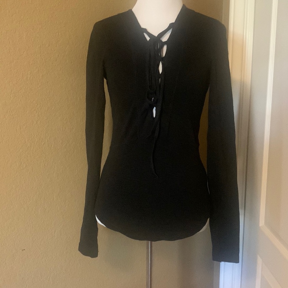 Free People Black Lace-Up Blouse